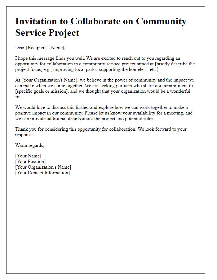 Letter template of community service collaboration invitation