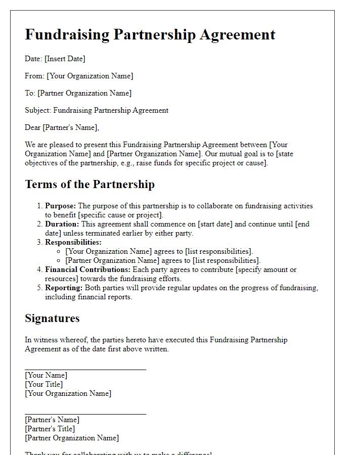 Letter template of fundraising partnership agreement