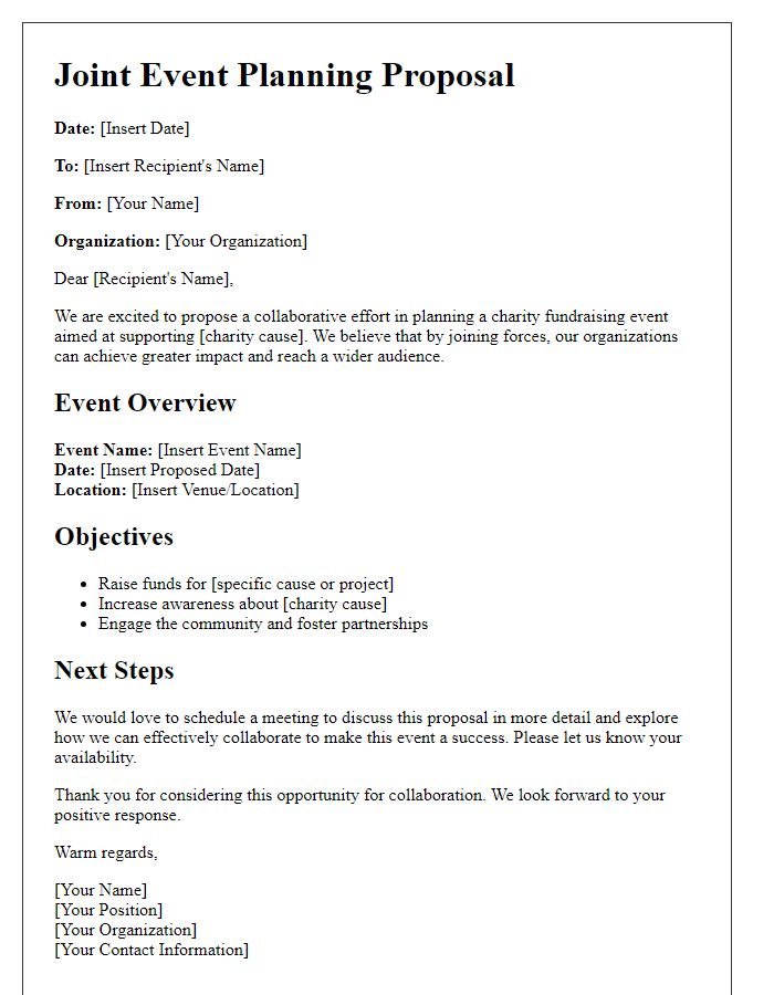 Letter template of joint event planning for charity fundraising