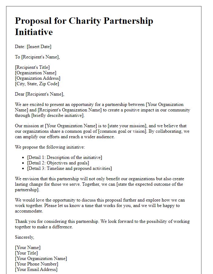 Letter template of proposal for charity partnership initiative