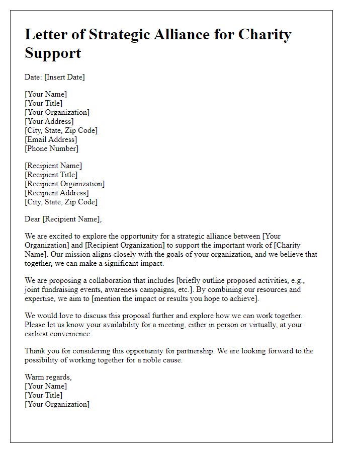 Letter template of strategic alliance for charity support