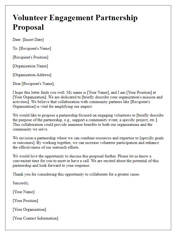 Letter template of volunteer engagement partnership proposal