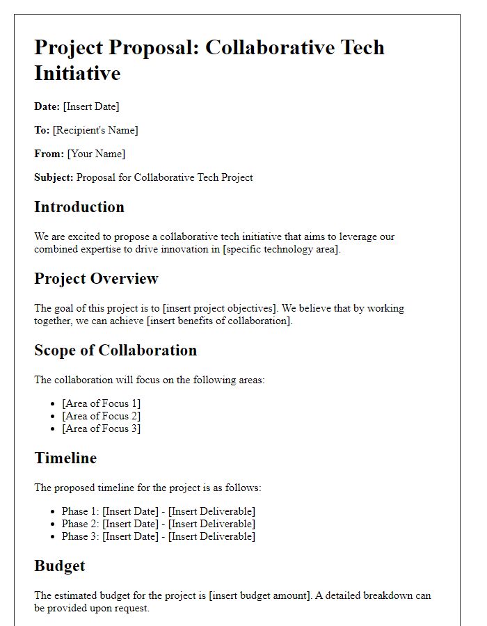 Letter template of collaborative tech project proposal