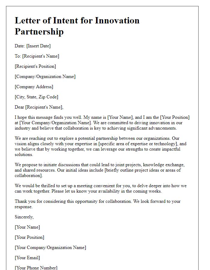 Letter template of innovation partnership exploration