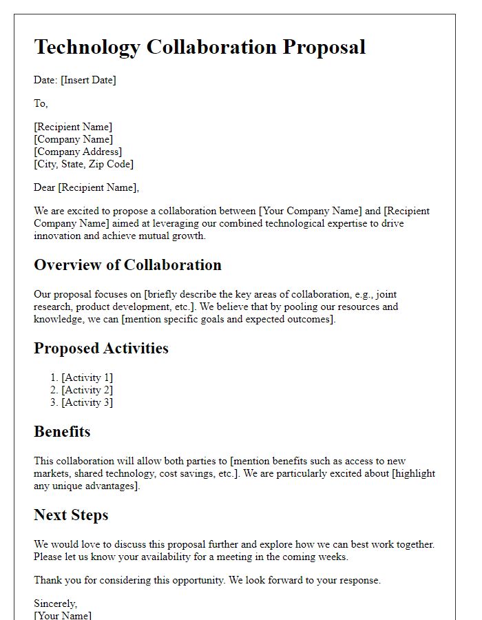 Letter template of technology collaboration proposal