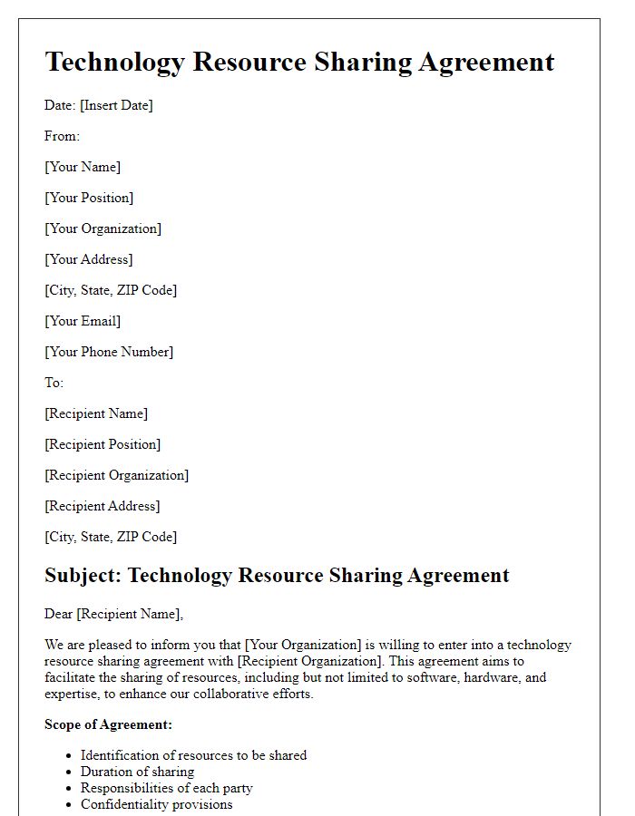 Letter template of technology resource sharing agreement