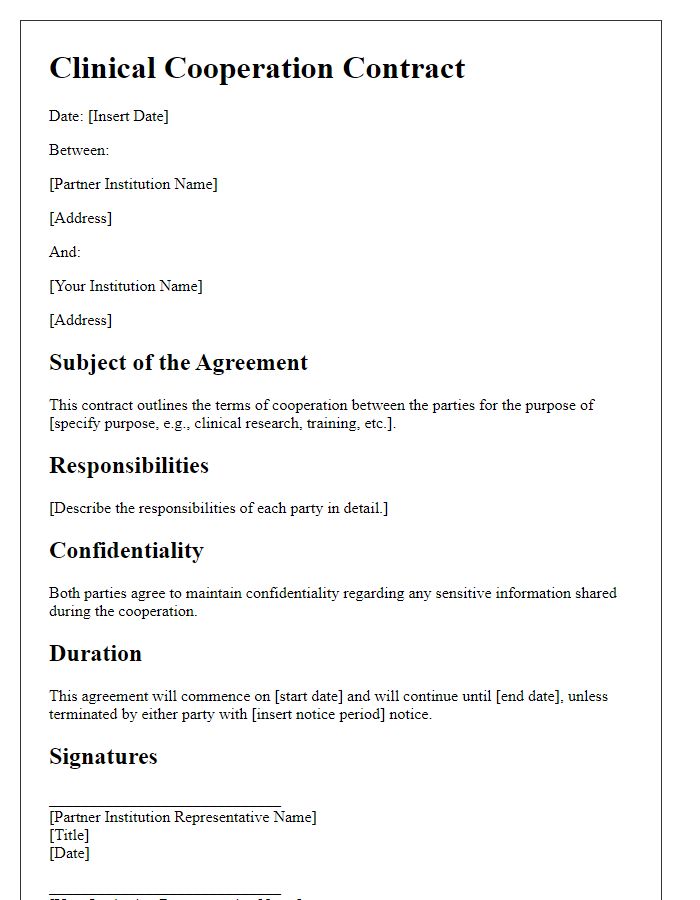 Letter template of clinical cooperation contract