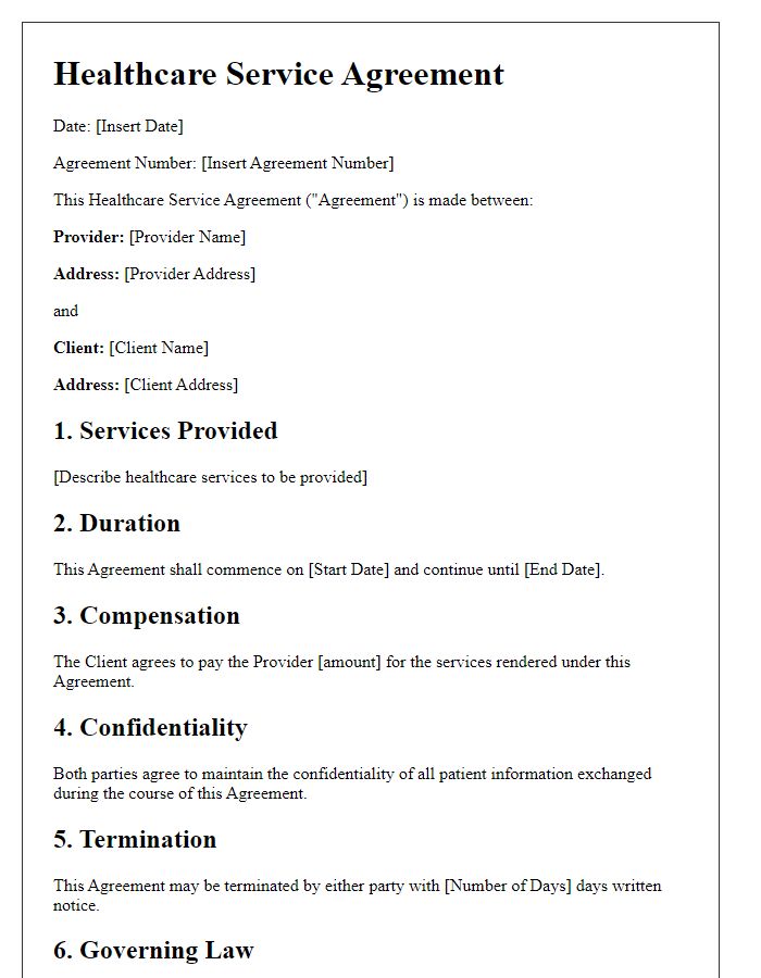 Letter template of healthcare service agreement