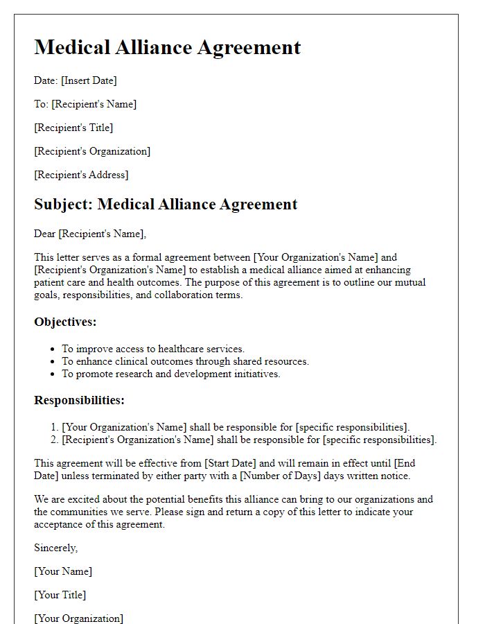 Letter template of medical alliance agreement