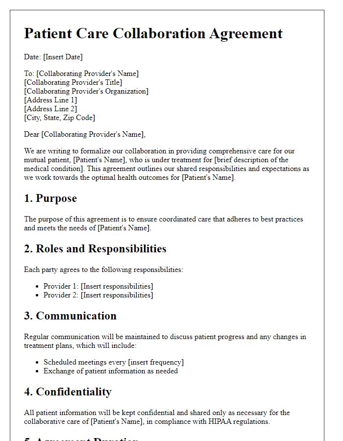 Letter template of patient care collaboration agreement