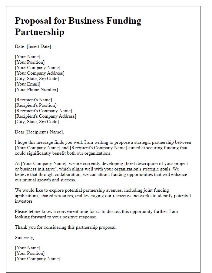 Letter template of business funding partnership offer