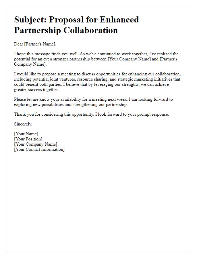 Letter template of business partnership enhancement