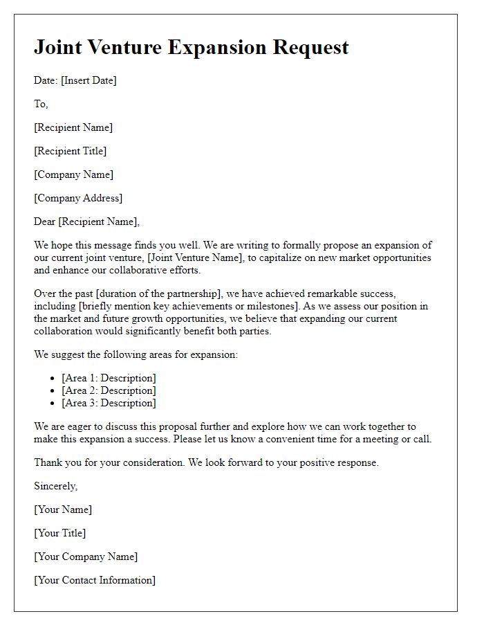 Letter template of joint venture expansion request