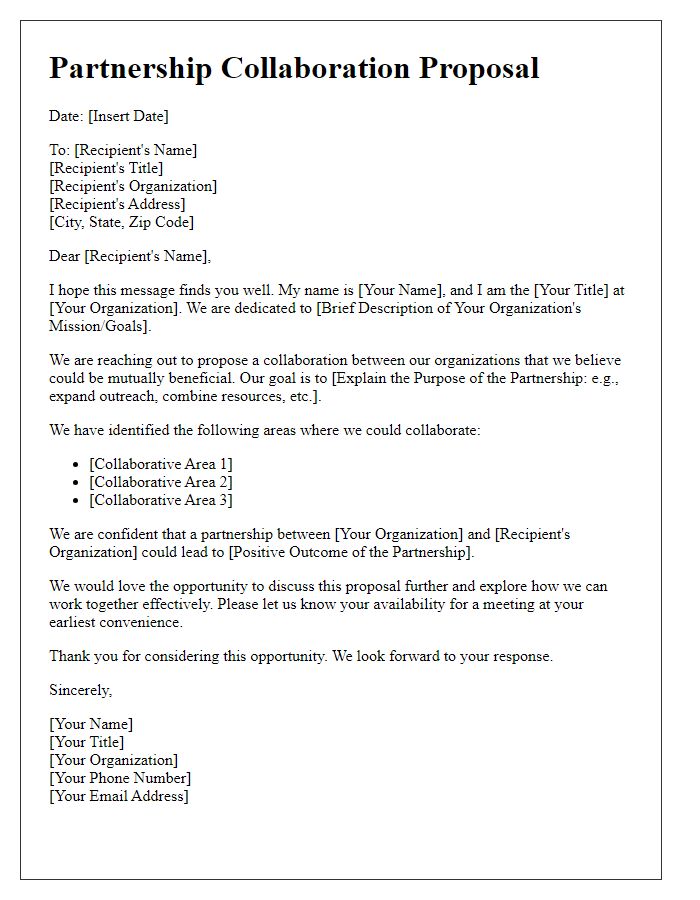 Letter template of partnership collaboration proposal