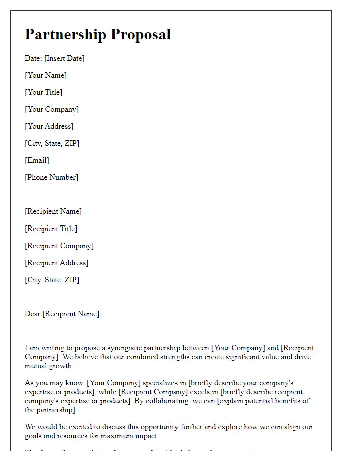 Letter template of synergistic partnership proposal