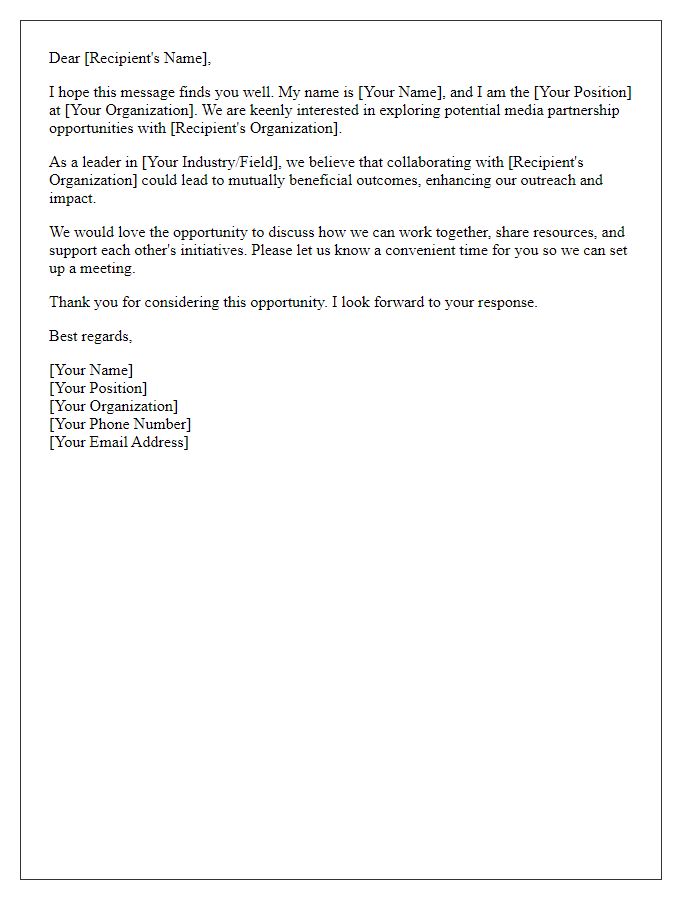 Letter template of media partnership inquiry for collaboration opportunities