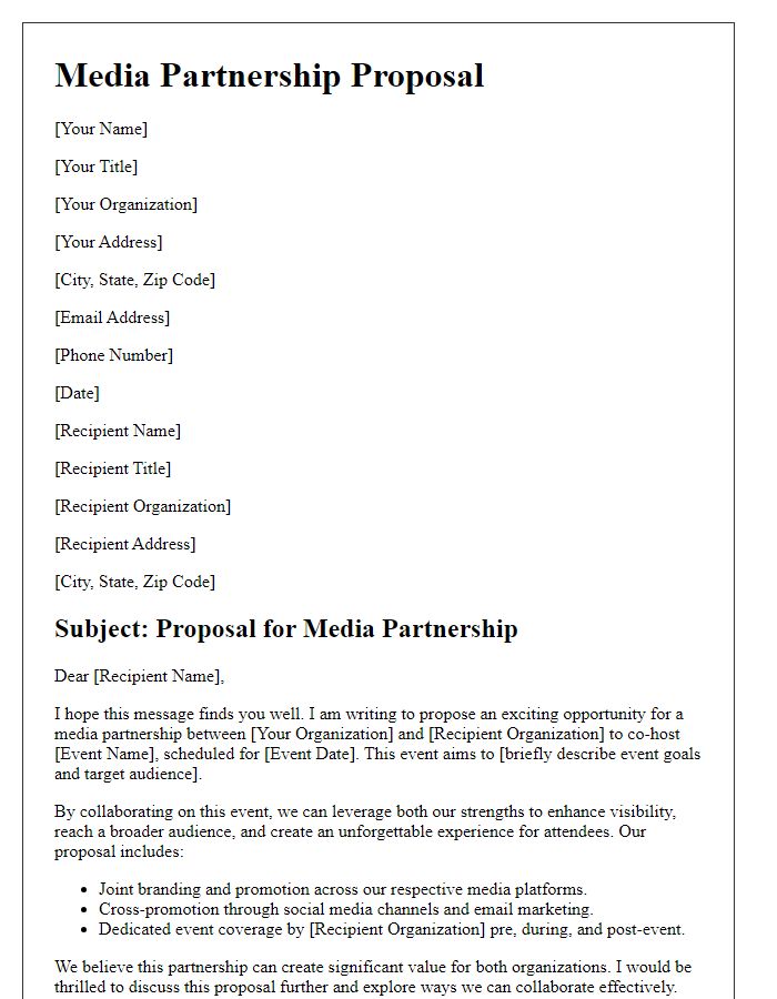 Letter template of media partnership pitch for co-hosting events