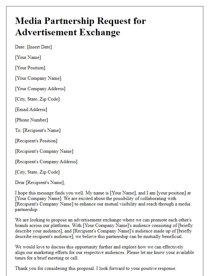 Letter template of media partnership request for advertisement exchange