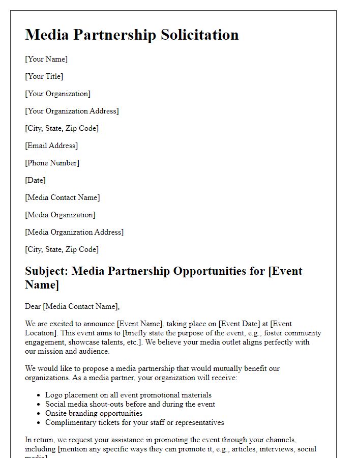 Letter template of media partnership solicitation for event promotion