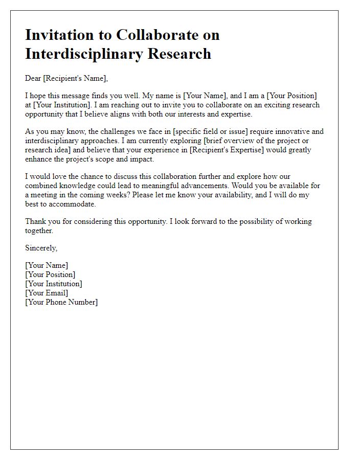 Letter template of interdisciplinary research partnership invitation.