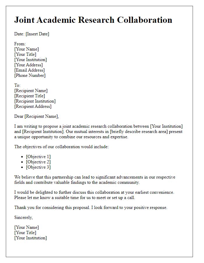 Letter template of joint academic research collaboration.