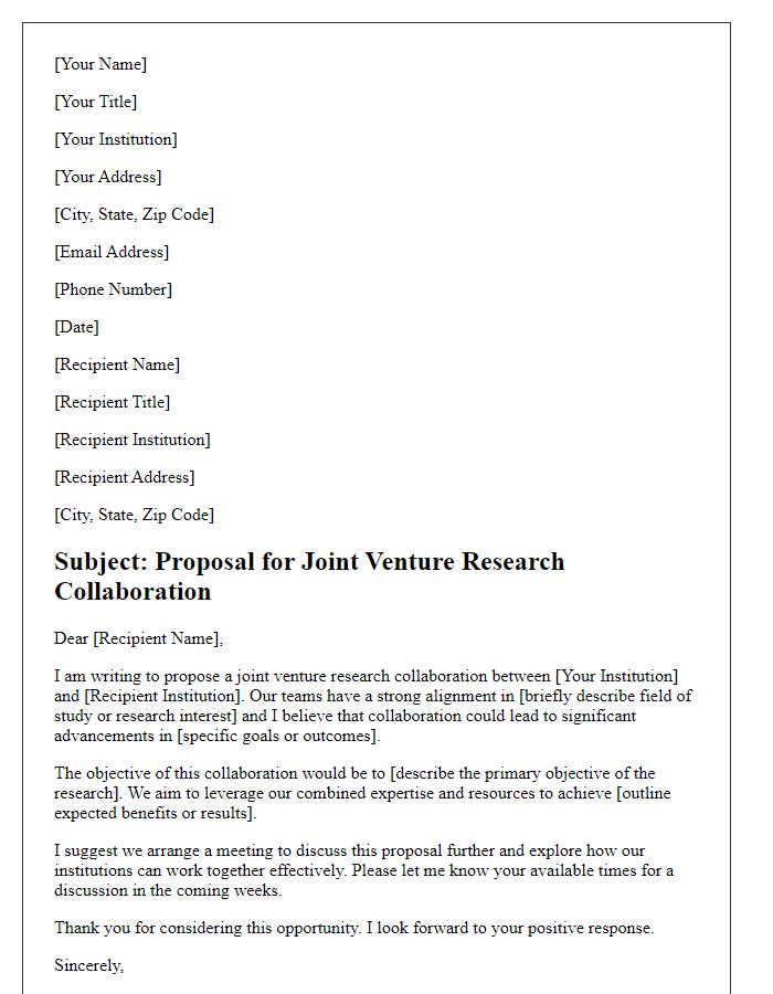 Letter template of joint venture research proposal.