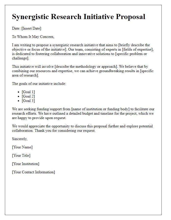 Letter template of synergistic research initiative proposal.