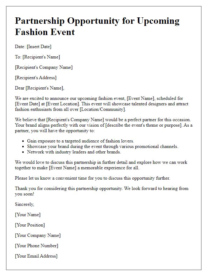 Letter template of fashion event partnership opportunity