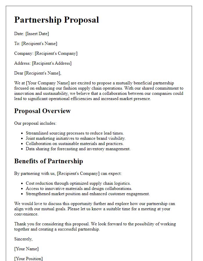 Letter template of fashion supply chain partnership proposal