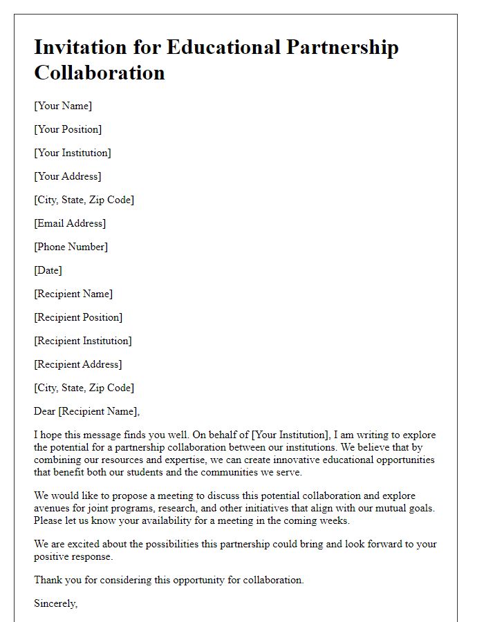 Letter template of invitation for educational partnership collaboration