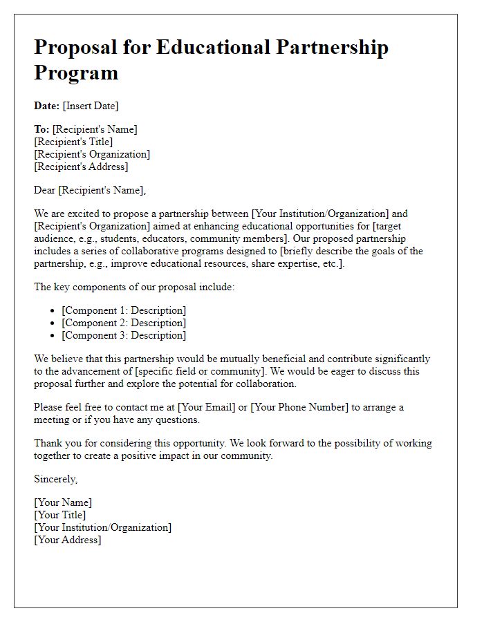 Letter template of proposal for educational partnership program