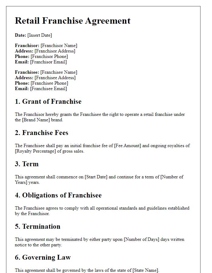 Letter template of Retail Franchise Agreement