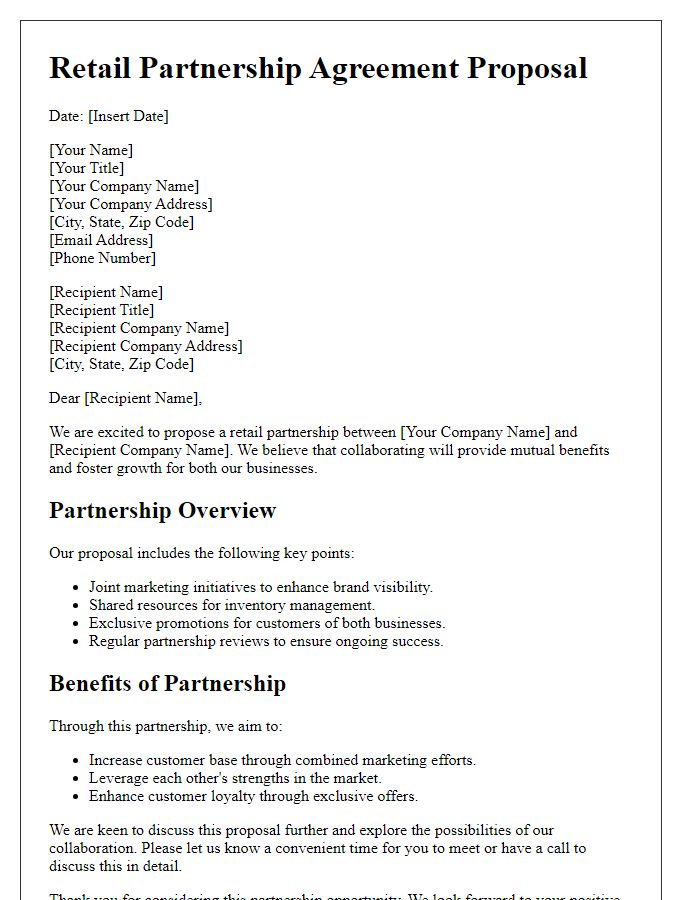 Letter template of Retail Partnership Agreement Proposal