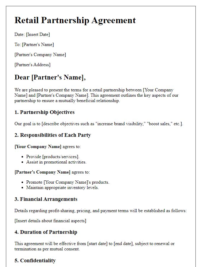 Letter template of Retail Partnership Terms