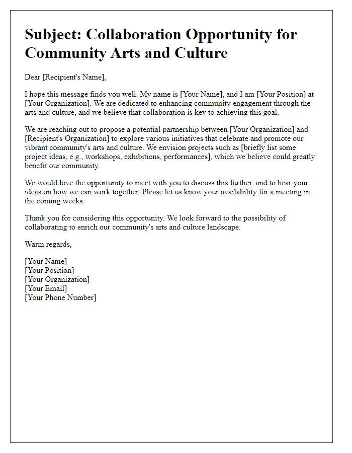 Letter template of outreach for community arts and culture collaborations