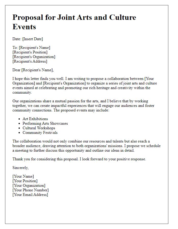 Letter template of proposal for joint arts and culture events