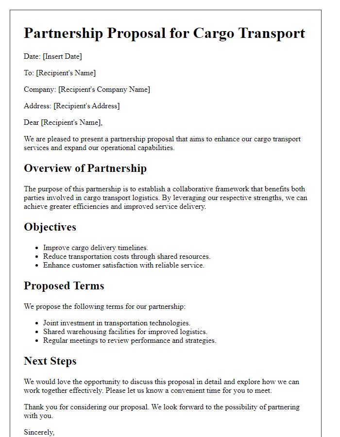 Letter template of cargo transport partnership plan