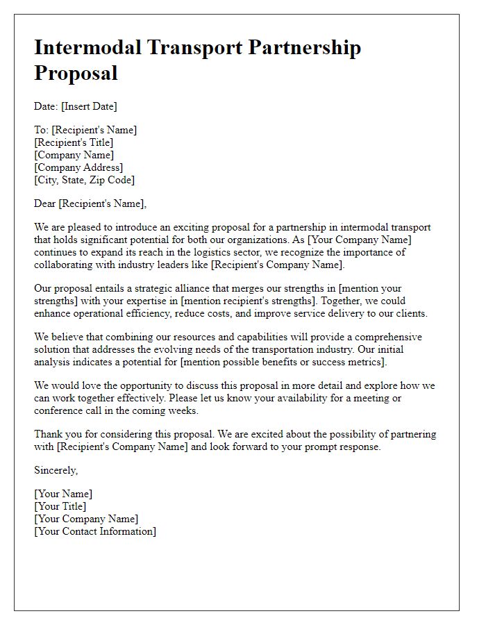 Letter template of intermodal transport partnership