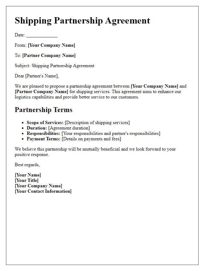 Letter template of shipping partnership agreement