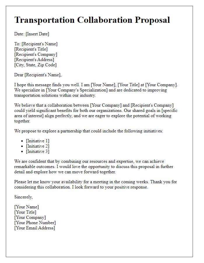 Letter template of transportation collaboration proposal