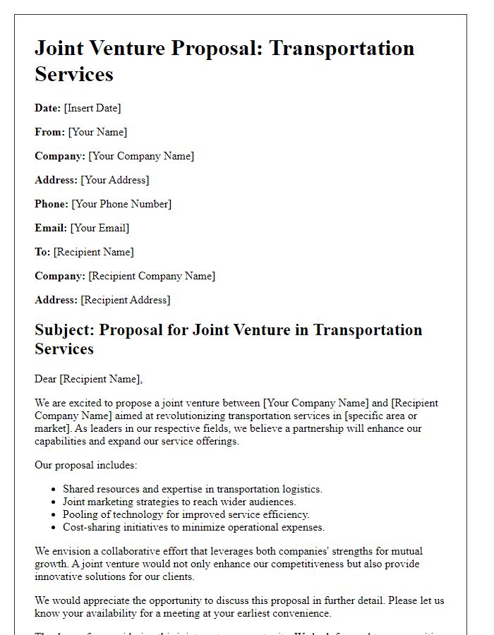 Letter template of transportation service joint venture proposal