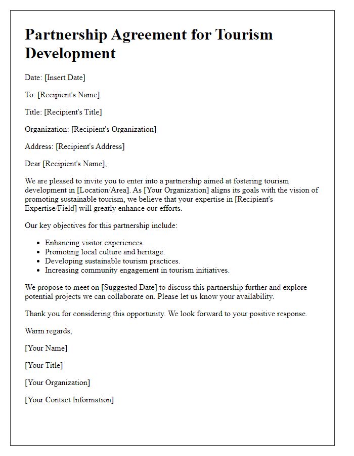 Letter template of tourism development partnership