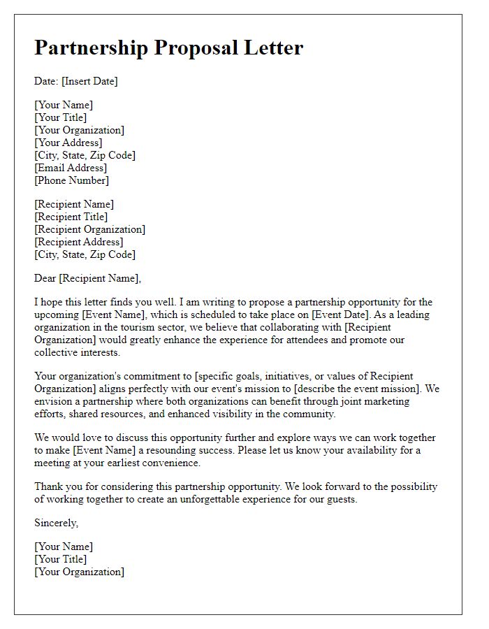 Letter template of tourism event partnership