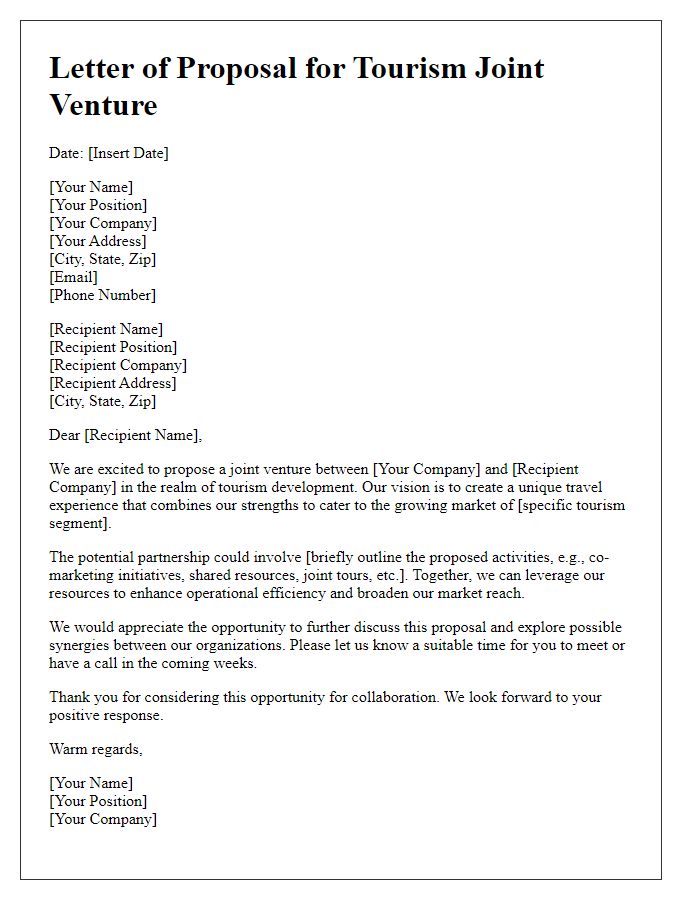 Letter template of tourism joint venture