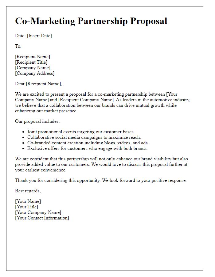 Letter template of automotive co-marketing partnership proposal