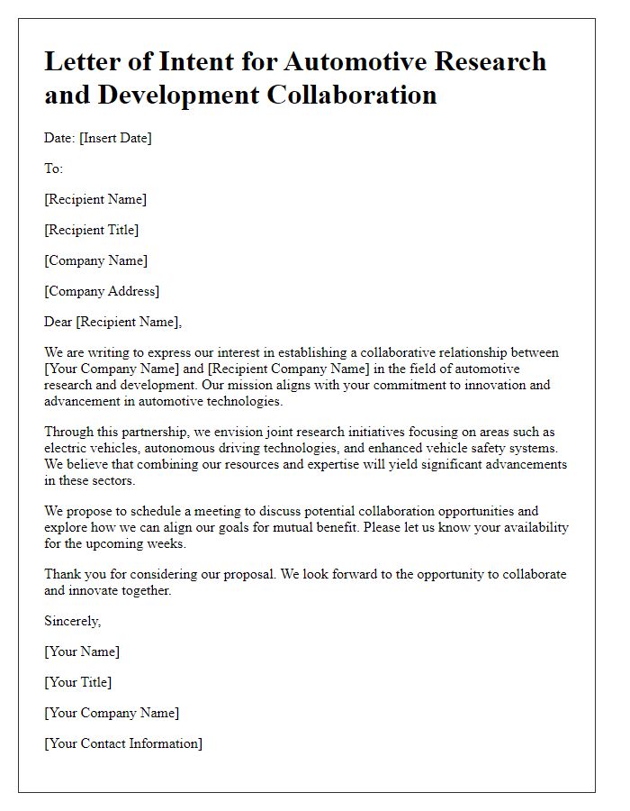 Letter template of automotive research and development collaboration