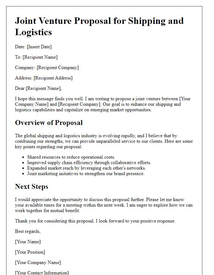 Letter template of shipping and logistics joint venture suggestion