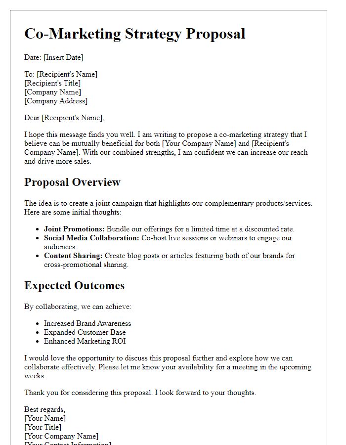 Letter template of co-marketing strategy suggestion