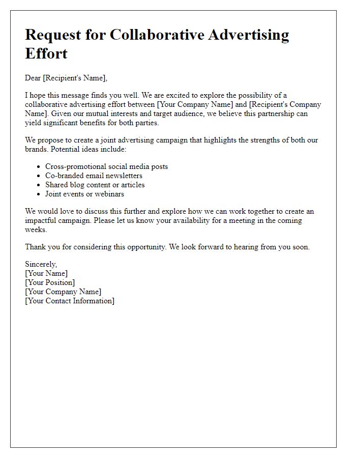 Letter template of collaborative advertising effort request