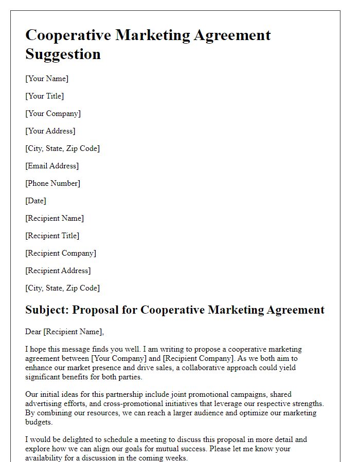 Letter template of cooperative marketing agreement suggestion